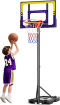 TONBUX Kids Basketball Hoop Outdoor, 3.5-7ft Stepless Adjustable Height, Portable Basketball Hoop for Kids in Backyard, Driveway and Indoor, Shatterproof PC Backboard