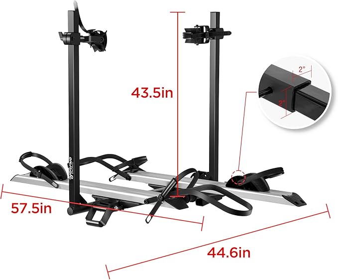 Hitch 2-Bike Rack Fellow, 200 lbs Capacity E-Bike Carrier for Cars Trucks SUVs Minivans RV, Trailer, Foldable Platform Mount, Up to 5’’ Fat Tire Bicycle for 2’’ Receiver