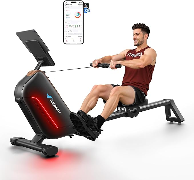 MERACH Rowing Machines for Home, Powerful Electromagnetic Row Machine with 51.2" Extended Rail, 16-Level Handle Resistance Adjustment Rower, 350 LBS Load Capacity, Ergonomic Comfort Seat, Easy Storage