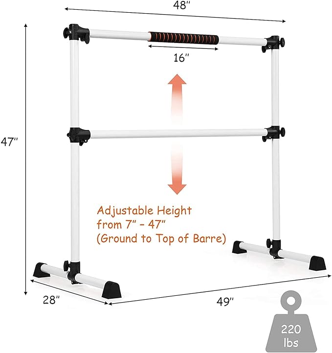 GOFLAME Ballet Barre Portable Double, 4FT Freestanding Ballet Barre Adjustable, Heavy Duty Dancing Stretching Ballet Bar for Home, Dance Barre, Fitness Ballet Bar