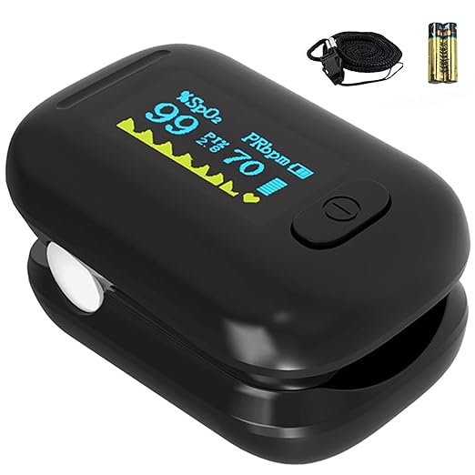 Oximeter, Pulse Oximeter, Oximeter with Alarm, Fingertip Pulse Oximeter, Oxygen Monitor Fingertip, HD OLED Display Oximetro with Batteries & Lanyard (Royal Black)