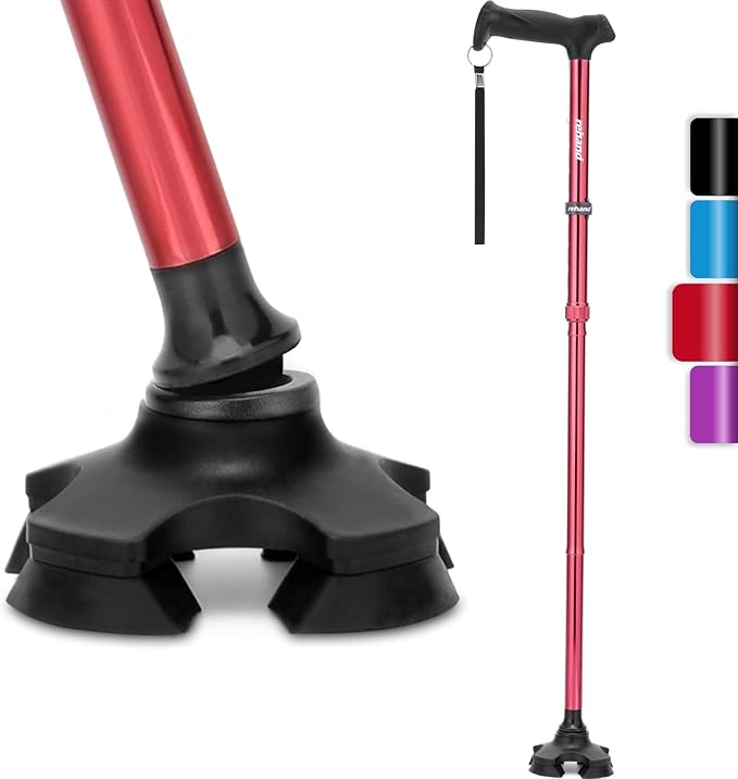 REHAND Walking Cane for Men & Women - Foldable, Adjustable, Lightweight, Self Standing Pivot Walking Cane, Soft Handle Grip, with Travel Bag, Walking Sticks for Seniors & Adults