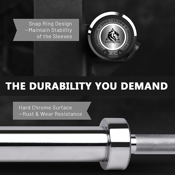 LIONSCOOL 7FT Olympic Barbell for Weightlifting, Power Lifting, 2 Inch Strength Training Bar for Squats, Deadlifts, Presses, Rows, Curls - 700lbs/1000lbs/1500lbs Capacity