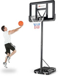 Goplus Portable Basketball Hoop, 4.25-10FT Height Adjustable, 44'' Shatterproof Backboard, 18" Basket Rim, Wheels, Basketball Goal for Adults Outdoor