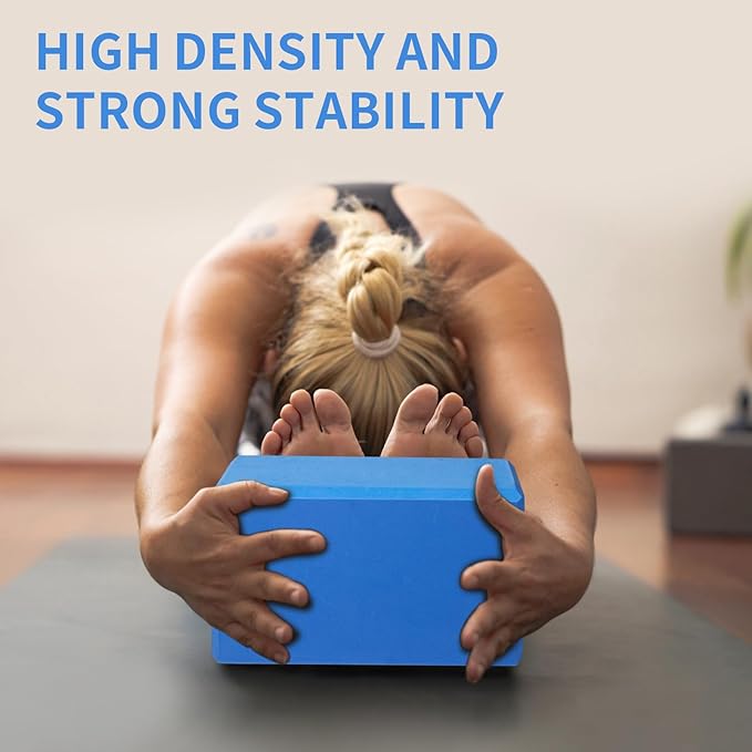 Yoga Block 2 Pack 9"x6"x3", Sturdy Yoga Foam Blocks, High Density & Non Slip Surface for Pilates & Stretching, Fitness Accessories for Stability & Balance