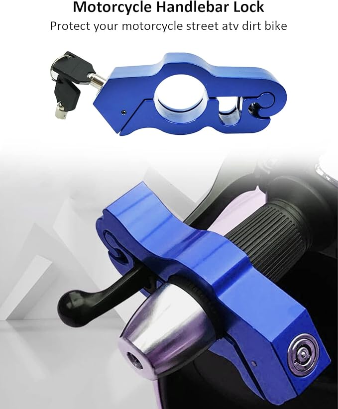 Lock Motorcycle, Heavy Duty Anti Theft Adjustable Bike Handlebar Lock with 2 Keys Protect Your Motorcycle Street ATV, Blue