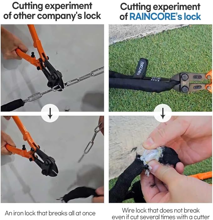 RAINCORE Light Weight Bike Cable Lock for Heavy Duti Anti Theft - 39inch (100cm) - 0.33lb (151g) - Bike Chain Lock with Chain Cutter Proof Fiber - Patented Korea - Security Cable (39 inches)