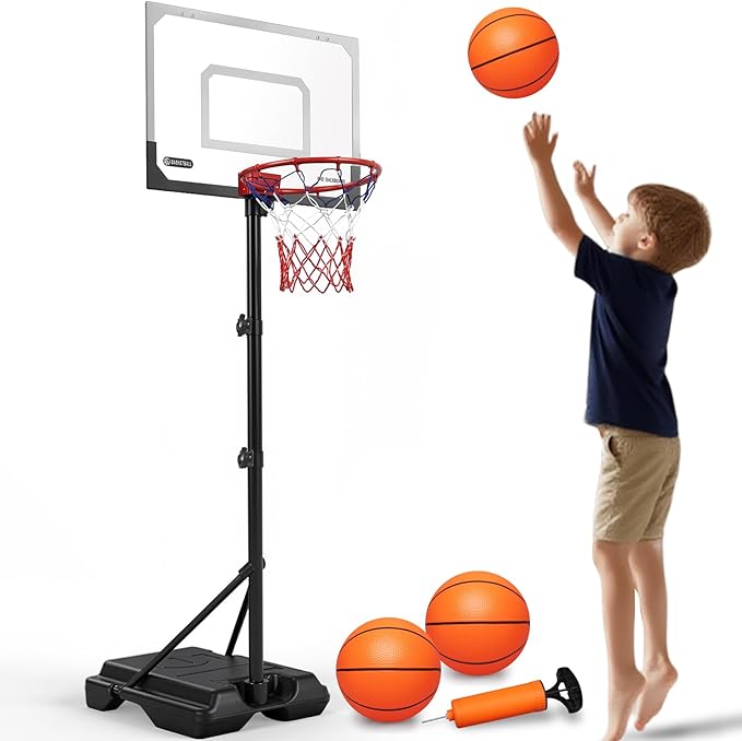 Kids Portable Basketball Hoop, Adjustable Height 38-75in/3.2-6.2FT Tall Toddler Basketball Toy, Fillable Base, Indoor Outdoor Backyard Pool Sport Game Gift for Boy Girl Ages 3 4 5 6 7 8 Years Old