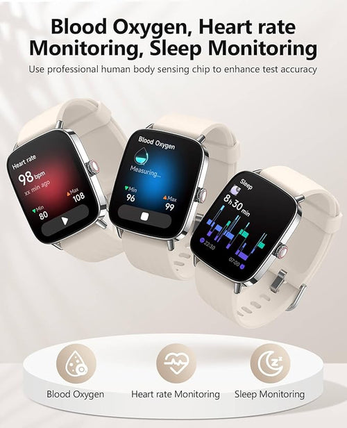 2025 Smart Watches for Women Men, 1.85" AI Voice Smartwatch, 24/7 Heart Rate Monitor, Stress/SpO2/Sleep Tracker, IP68 Waterproof, Weather, 100+ Sports Fitness Tracker for Android iOS Khaki
