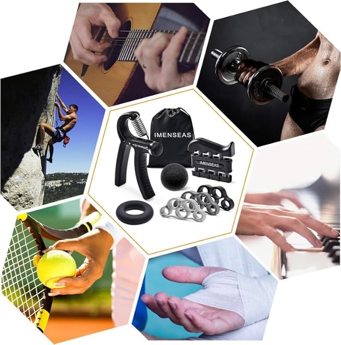 Grip Strength Trainer 7 Pack Adjustable, Finger Stretcher Resistance Extensor Bands, Finger Exerciser, Hand Gripper Strength Ring & Stress Ball