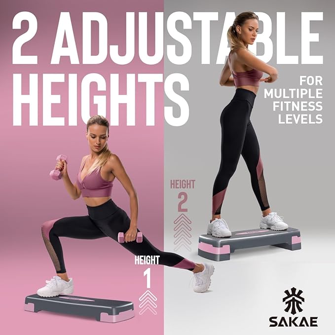 SAKAE Aerobics Step Platform Set with Weighted Vest & Measuring Tape, Adjustable Height 2 Level Risers Workout Step Trainer with Non-Slip Surface, Step Platform for Home Exercise, Multiple Colors