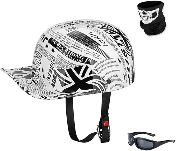 Vintage Open Face Motorcycle Helmet Retro Baseball Cap Half Helmets Men Women for Cruiser Street Scooter Moped Cap Jet with Mask Glasses - DOT Certified