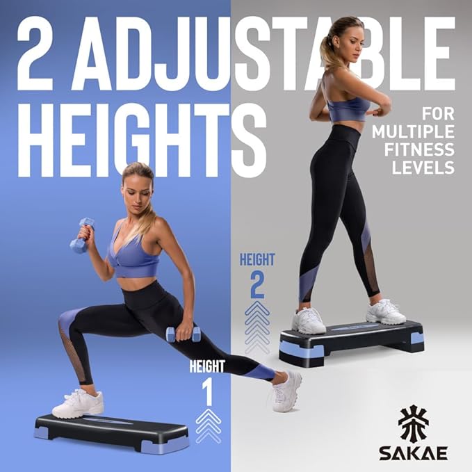 SAKAE Exercise Step Platform Set with Ankle Weights & Measuring Tape, Adjustable Height 2 Level Risers Workout Step Trainer, Aerobic Steppers for Home Gym Exercise Fitness Workout, Multiple Colors