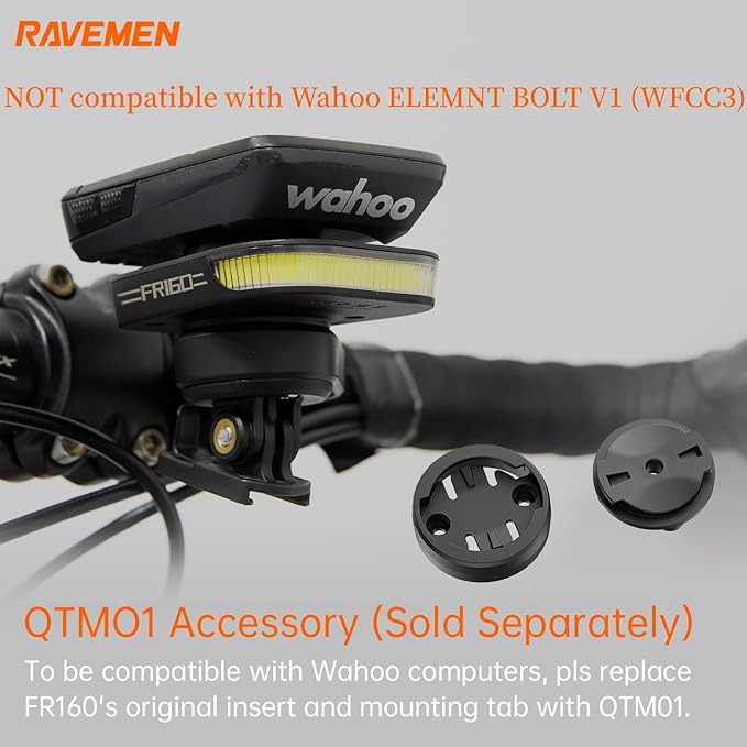 RAVEMEN FR160 Compatible with Garmin Bike Computer, Bike Light for Being Seen, Compact Flashing Light for Bike Safety with 6 Modes, Side Visibility (Patent Protected)