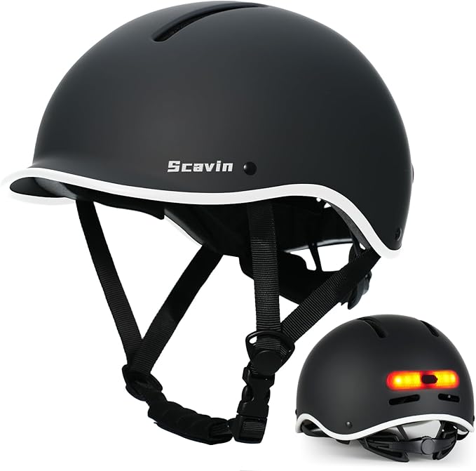 Bike Helmet for Adult: Bicyle Helmet with EPS Foam Interior for Men & Women, Adjustable Cycling Helmet with LED Light Safety Certified for Commuting