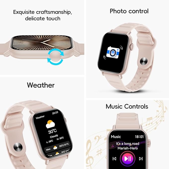 Smart Watch Sports Pedometer Fitness Tracker, Bluetooth Call Heart Rate Blood Oxygen Sleep Monitor, 100 Sports Modes Waterproof for iOS Android Men's Women's Smart Watch (Pink)