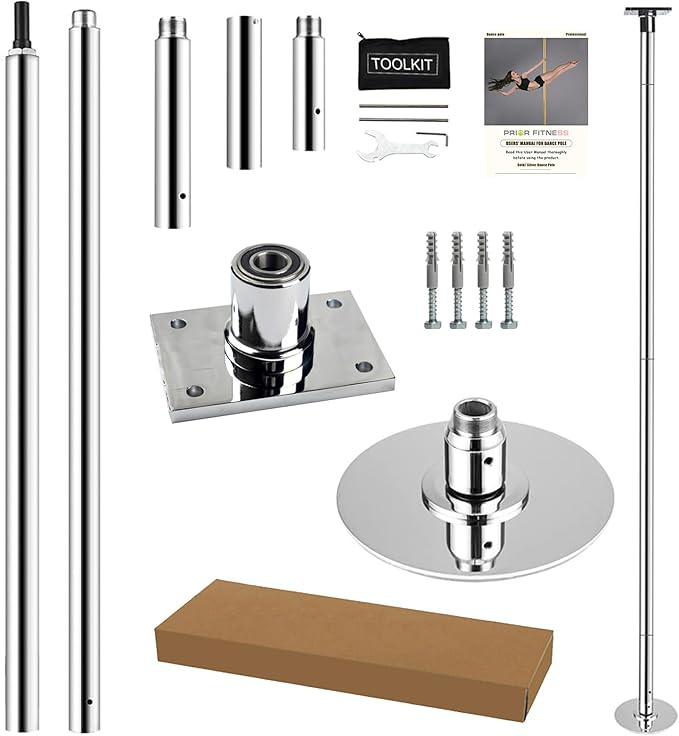 PRIOR FITNESS Permanent Fixed Dance Pole Kit, Professional 45mm Spinning & Static Dancing Pole Heavy-Duty Steel Pole Dance for Home, Adjustable Height Excellent for Home Exercise Studio Club Gym