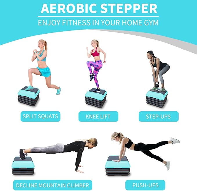 16" x 16" Adjustable Aerobic Step Platform with 4 Risers, Workout Stepper Platform for Home Gym Fitness Exercise