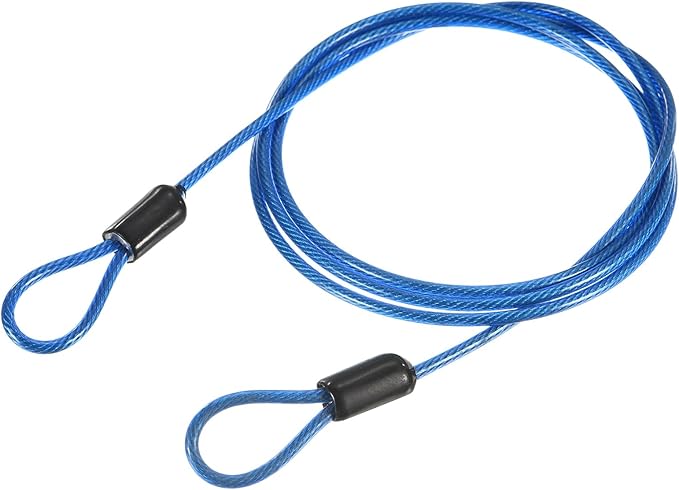 MECCANIXITY Security Steel Cable Lock, Safety Cable Flexible Wire Rope Luggage Lock 3.3feet 2.5mm Vinyl Coated Braided Steel with Double Loop for Bike Bicycle U-Lock Padlock Blue