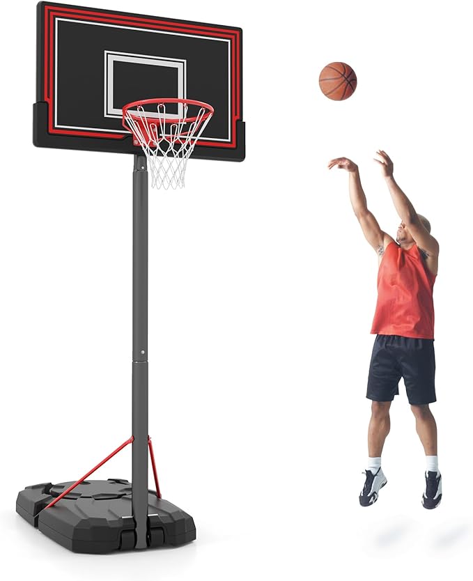 Goplus Portable Basketball Hoop Outdoor, 7.5-10 FT Height Adjustable Basketball Goal System with 44” Shatterproof Backboard, Wheels, Fillable Base for Adults Yard, Driveway