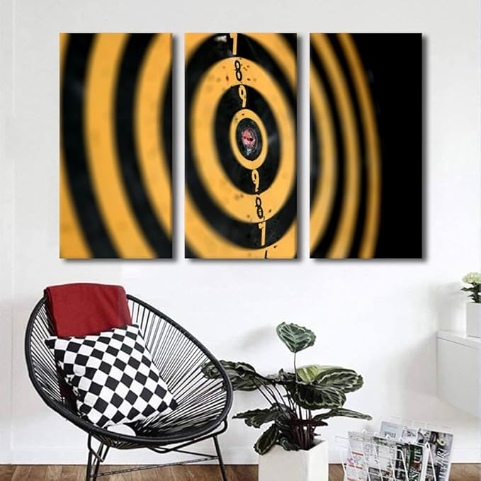 Sports Theme Canvas Wall Decor,3 Pcs Yellow Retro Dart Plate Artwork Paintings Native Home Pictuers Modern Posters Prints with Wooden Framed for Living Room Bedroom Bathroom Ready to Hang(40" Wx60 H)