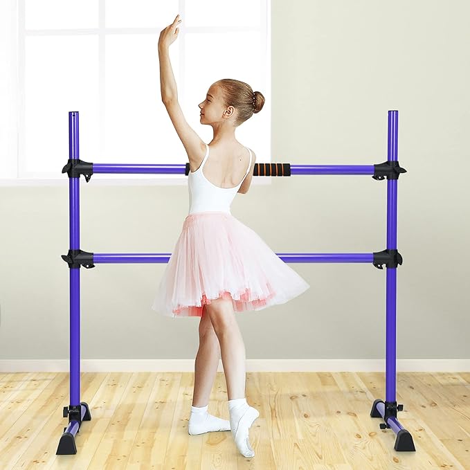 GYMAX Portable Ballet Barre, 4 Feet Folding Height Adjustable Ballet Bar with Anti-Skip Pad, Heavy Duty Freestanding Stable Stretch Bar for Home Kids Teenager Adults