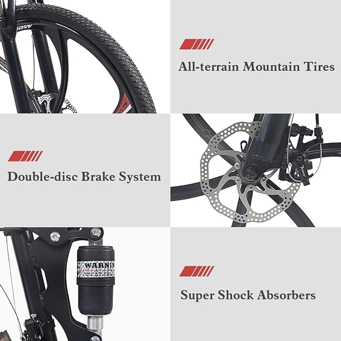 26 Inch Folding Mountain Bike with High Carbon Steel, 21 Speed City Bike with Dual Suspension, Folding Bicycle for Adults Men and Women