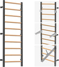 Wood Stall Bar, 2"x2" Swedish Ladder with 1" Hole, 11 Strategic Rods, Wall Mounted Suspension Trainer for Home, Gym, School and Clinic