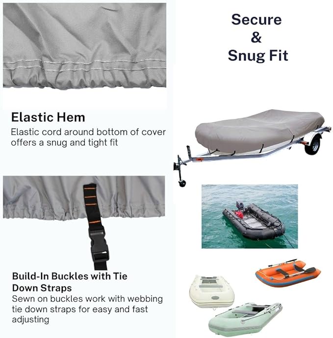 Trailerable Inflatable Boat Cover, Heavy Duty UV Resistant Waterproof for Inflatable and Rib Rigid Inflatable Boat, Dinghy Boat Storage Fits up to 9.5ft Long