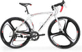 Road Bike 14-21Speed 700C Wheel with Light Aluminum Alloy Frame Commuter Bicycle with Dual Disc/V Brakes for Women and Men Black,White,Blue,Red