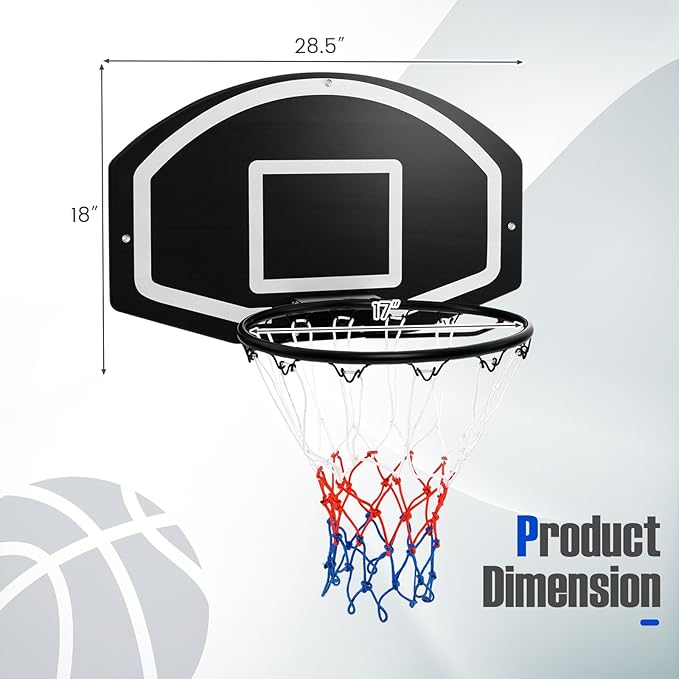 GYMAX Mini Basketball Hoop, Wall Mounted Basketball Hoop with Large Shatterproof Backboard, Weather Resistant Net & Mounting Hardware, Portable Indoor Outdoor Basketball Goal for Kids, Teens, Adults