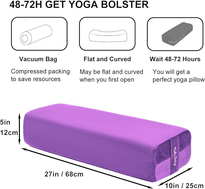 Rectangular Yoga Bolster Pillow, Meditation Pillow for Yin & Restorative Yoga, Filled with Wasted Sponge