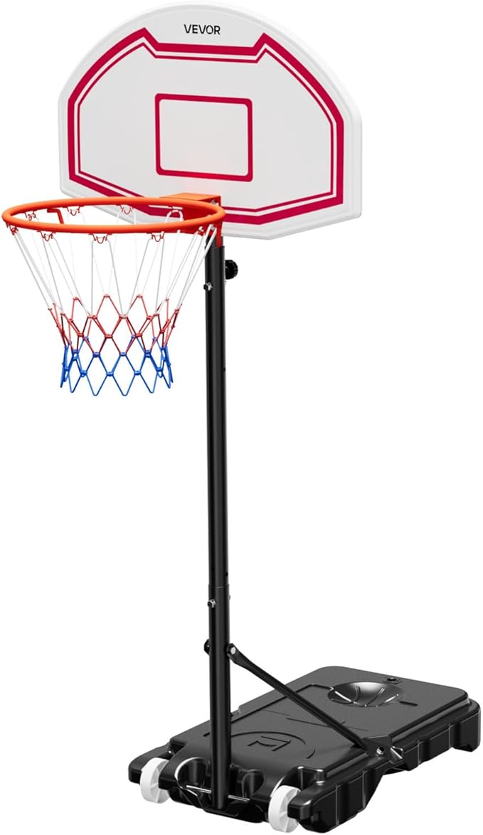 VEVOR Basketball Hoop/Rim, Adjustable Height Portable Backboard Court, Basketball Goal, Mobile Stand with Wheels Weighted Base, Youth&Adults, Outdoor/Indoor