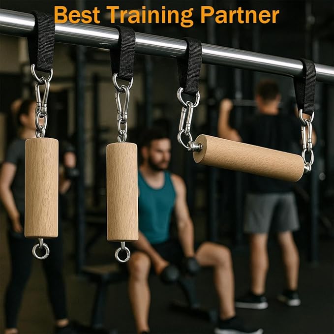 Wooden Pull Up Climbing Hold Grips，Rock Climbing Holds Training Set， Arm Strength Trainer， Pull Up Grip Strength Straps for Home ，Gym， Rock Climbing， Fitness， Rehabilitation