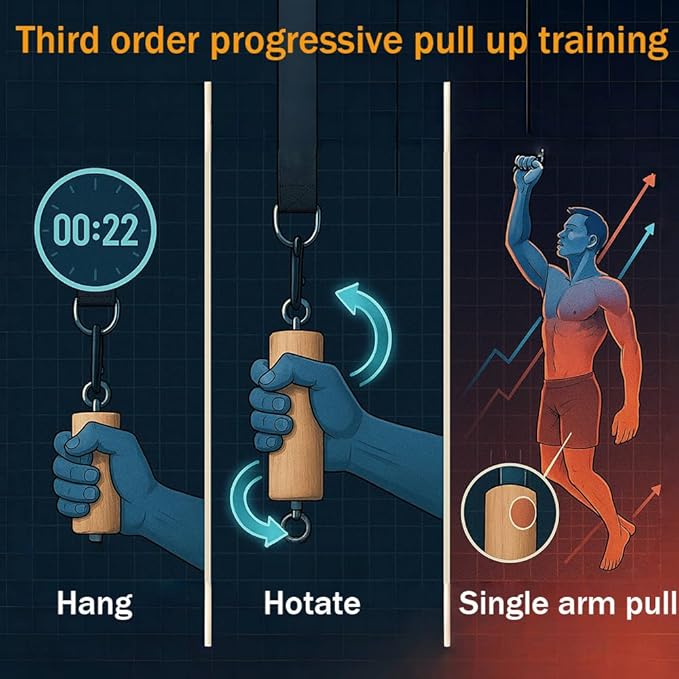 Wooden Pull Up Climbing Hold Grips，Rock Climbing Holds Training Set， Arm Strength Trainer， Pull Up Grip Strength Straps for Home ，Gym， Rock Climbing， Fitness， Rehabilitation