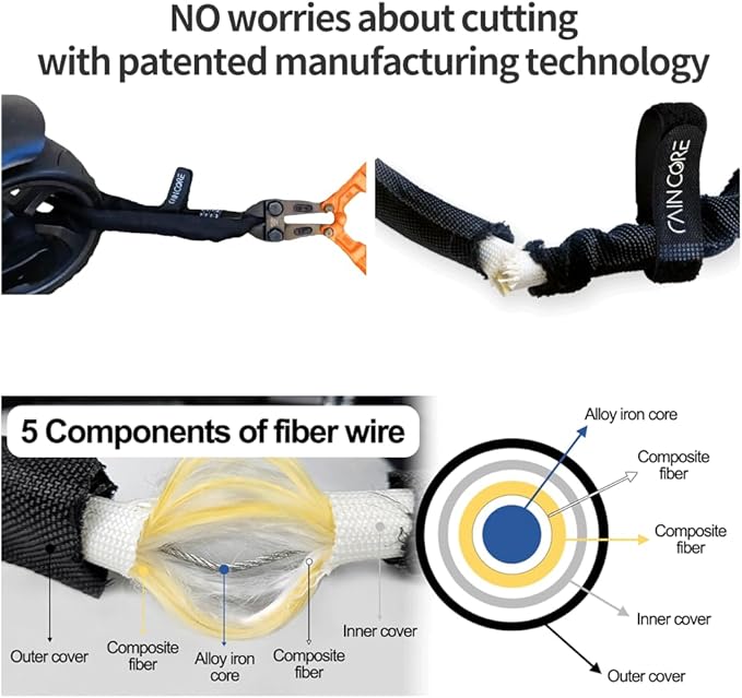 RAINCORE Light Weight Bike Cable Lock for Heavy Duti Anti Theft - 79 inch (200cm) - 0.47lb (216g) - Bike Chain Lock with Chain Cutter Proof Fiber - Patented Korea - Security Cable (79 inches)