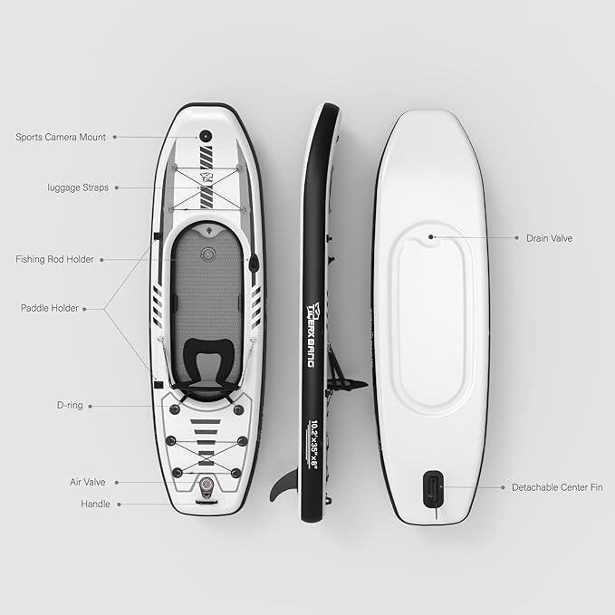 10.2'x35''x8'' Inflatable Kayak with Detachable Seat, SUP-Kayak Set Includes Hand Pump/Aluminum Oar/Backpack, Boat for Adults/Kids | for Fishing, Touring