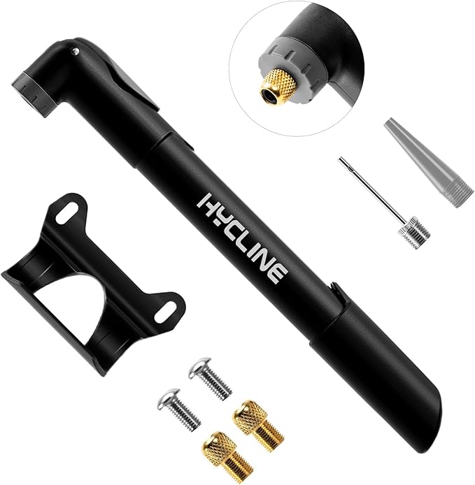 Hycline Mini Bike Pump - 120 PSI Portable Bicycle Frame Pump for MTB BMX Road Tires, Air Ball Pump Inflator with Ball Pump Needles Fits Presta & Schrader Valve