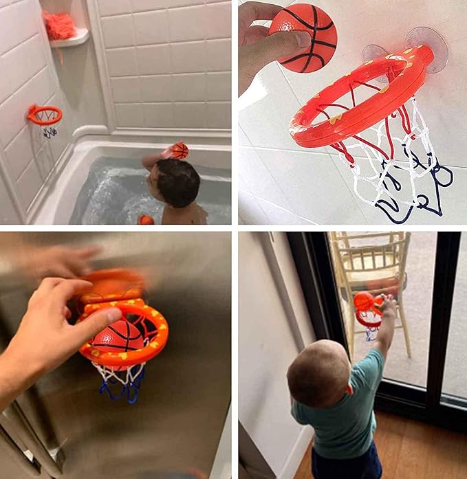 Cyfie Bath Toys for Toddlers - Bathtub Basketball Hoop Set with 4 Balls for Kids Ages 3-8 - Suction Cup Shower Toy for Boys and Girls