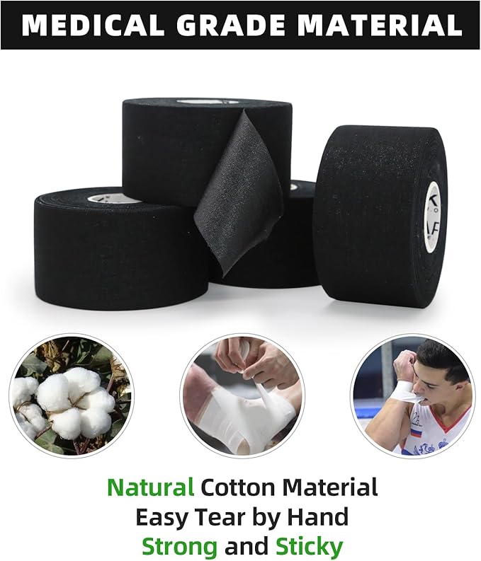 OK TAPE Athletic Sports Tape（4 Packs) - 45ft Per Roll Very Strong Tape for Athlete & Sport Trainers & First Aid Injury Wrap, Perfect for Fingers Ankles Wrist on Bat, Hockey Stick - Black