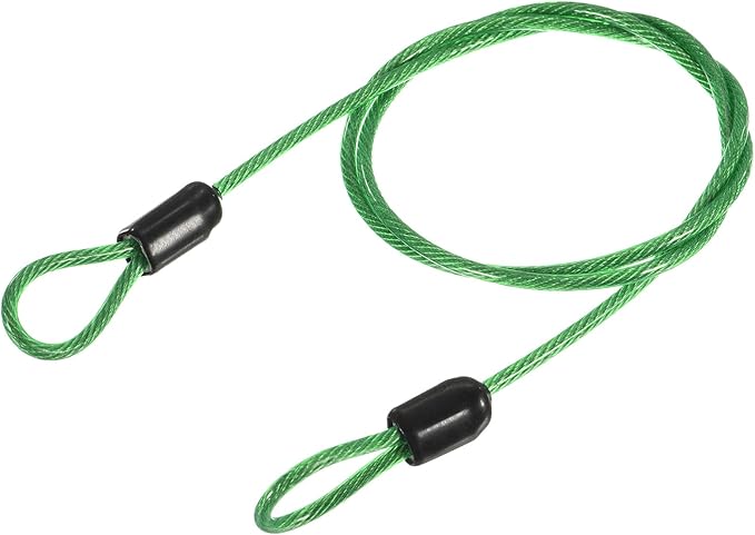 MECCANIXITY Security Steel Cable Lock, Safety Cable Flexible Wire Rope Luggage Lock 1.6feet 2.5mm Vinyl Coated Braided Steel with Double Loop for Bike Bicycle U-Lock Padlock Green