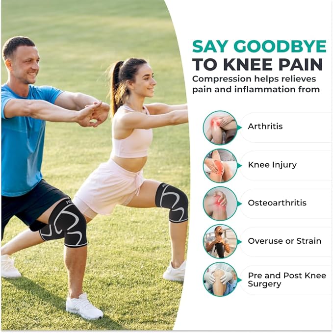 Modvel 2 Pack Knee Brace for Women & Men - Workout Knees Compression Sleeve for Knee Pain Relief Joint Support for ACL, Arthritis, Meniscus Tear Knees Brace for Sports, Rodilleras para Gym Fitness