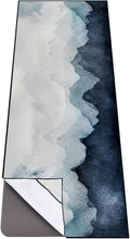 QIYI Large Yoga Mat Towel with Corner Pockets, Non Slip Sweat Absorbent Hot Yoga Towels, Soft Yoga Blankets with Travel Bag, Skidless Mat Cover for Workout, Gym, Fitness - 74"x26", Watercolor Mountain