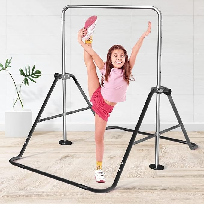 FBSPORT Gymnastics Bar for Kids, Adjustable Height Gymnastic Horizontal Bars,Junior Training Bar Children Folding Training Monkey Bars for Home Using