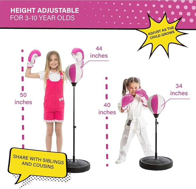 Whoobli Punching Bag for Kids and Toddler Incl Boxing Gloves| 3-10 Years Old Adjustable Kids Punching Bag with Stand| Sports Toy for Boys| Ideal Christmas Birthday Gift for Children