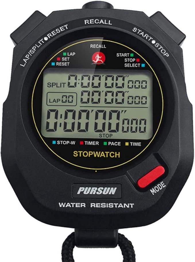 Sport Stopwatch Timer with 100X2laps Split Memory/0.001second Timing,Professional Recall Stop Watch Large Display Alarm Clock Multifunctional for Coach Referee Swimming Running Marathon Competition