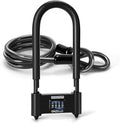 Bike Lock, Heavy Duty Bicycle Locks Anti Theft with Security Steel Cable, 4-Digit Resettable Combination U Lock 16.5mm Shackle, Combo Long Bike U Lock Keyless for Bike MTB Road Outdoor & Door