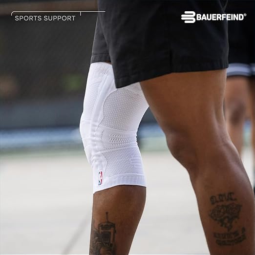 Bauerfeind Sports Knee Support NBA - Officially Licensed Basketball Knee Brace - Relief and Stabilization - Targeted Compression - Lightweight & Durable - White, Medium