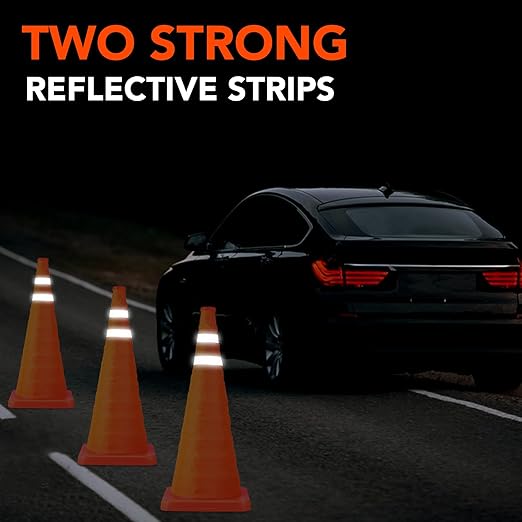 [12 Pack]28 Inch Collapsible Traffic Safety Cones - Parking Cones with Reflective Collars, Orange Safety Cones for Parking lot, Driveway, Driving Training etc