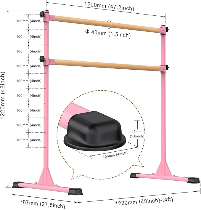 Height Adjustable Ballet Barre, Heavy Duty Freestanding Dance Bar, Anti-Slip Sturdy for Kids & Adults, Ideal for Home, Ballet, Fitness, Yoga